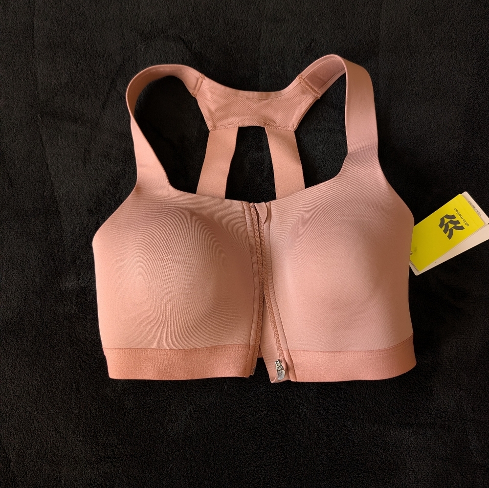 NWT Zip Front High Impact Sports Bra 36C Rosy Dusty Pink Neutral Athleisure - Picture 5 of 10